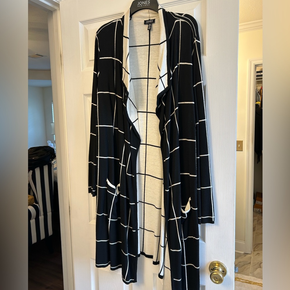 Jones New York Black and White Checkered Cardigan
